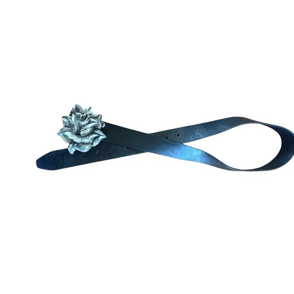 Vintage Rock Rebel Rose Silver Western Goth Buckle Black Leather Belt SZ 38 - Picture 5 of 10